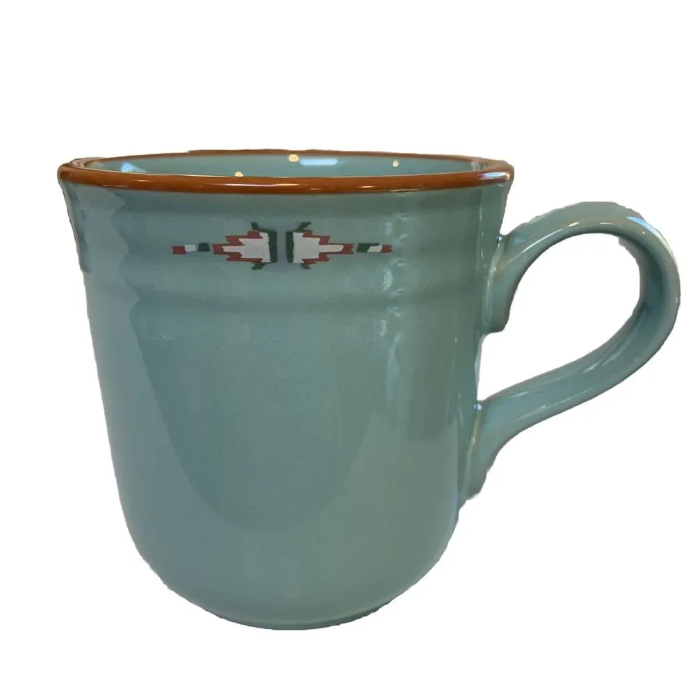 Vintage coffee mugs Southwestern Noritake Stoneware Boulder Ridge 3 Aqua Aztec - Picture 2 of 15